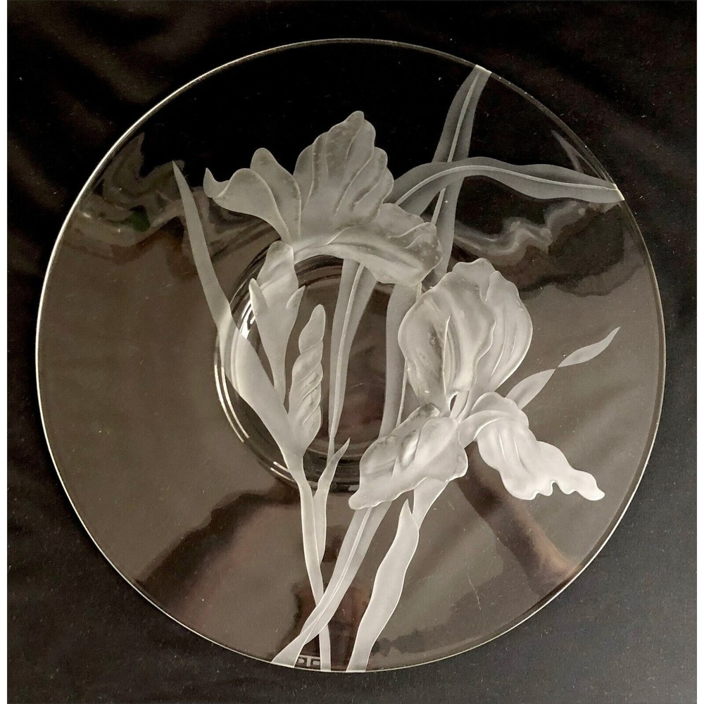 Vintage DOROTHY THORPE Signed MCM Etched Glass Server Platter Tray 14"